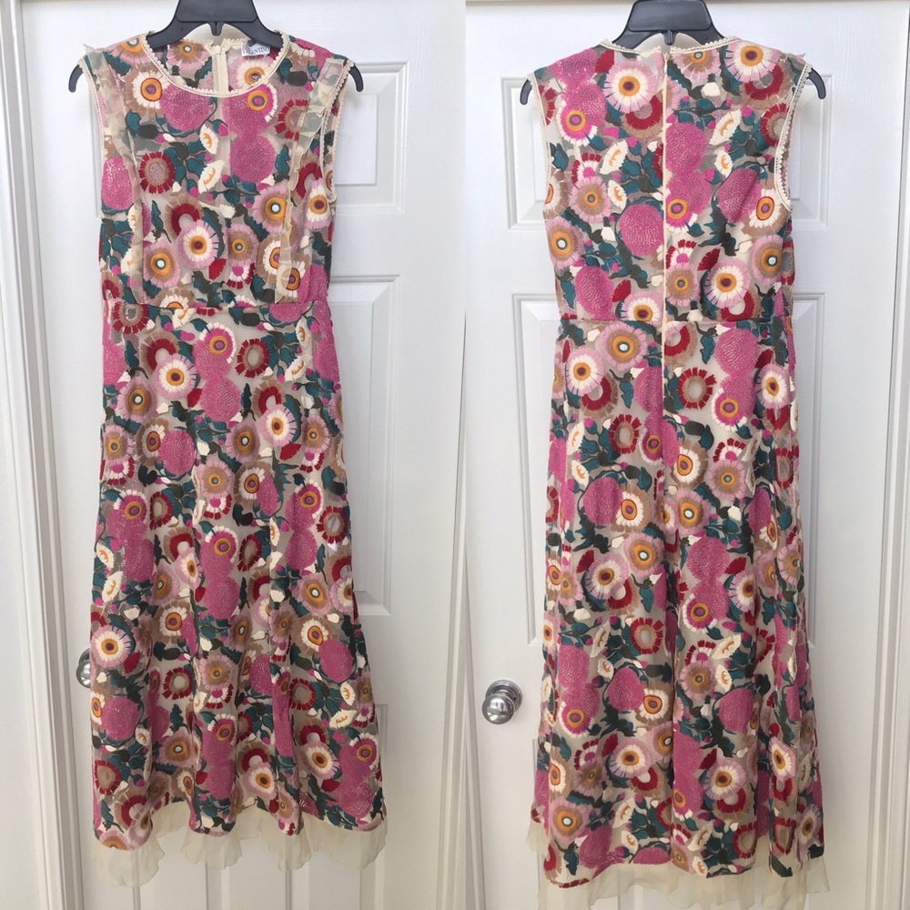 RED Valentino Floral Embroidered Tulle Midi Dress - Picture 6 of 8